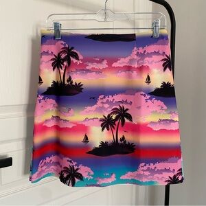 Vibrant Tropical Island Sunset Print Skirt